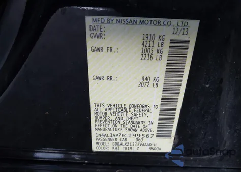 2014 Nissan Altima 2.5 Sl из США, поврежденный, VIN 1N4AL3AP7EC199567